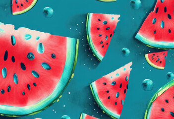 Seamless pattern of watercolor watermelon generative AI