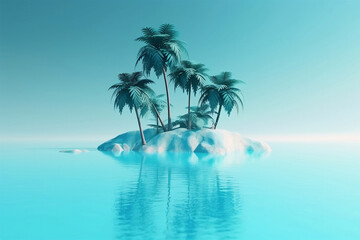 Fototapeta na wymiar Tropical island with palm trees in the sea. Generative AI