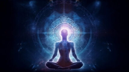 Concept of meditation and spiritual practice, expanding of consciousness, chakras and astral body activation, mystical inspiration image, generative ai