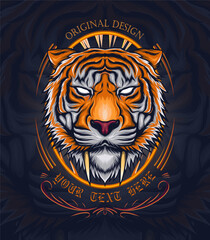 mythical tiger head with big canines