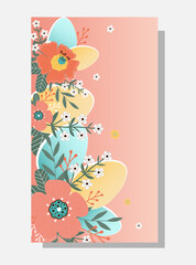 Happy easter sale banner. Flowers with the easter egg on pink background. Can be add text.