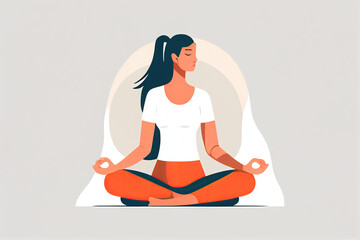 Obraz premium flat illustration of young woman sitting in lotus position generative AI