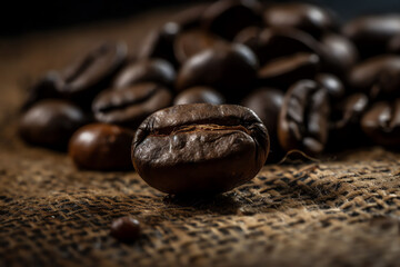 A close-up of a coffee bean. digital art illustration. generative AI.