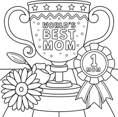 Happy Mothers Day Trophy Coloring Page for Kids