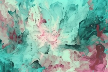an abstract painting with vibrant pink, blue and green colors. Generative AI