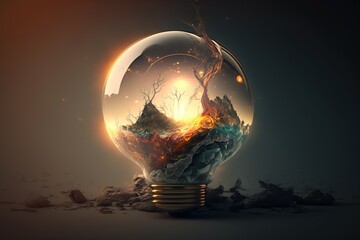 dry tree with sunshine in a ball, generative AI