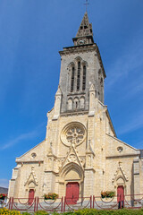 Fototapeta na wymiar Percy. Eglise Saint-Jean-Baptiste vue de l'extérieur. Manche. Normandie 