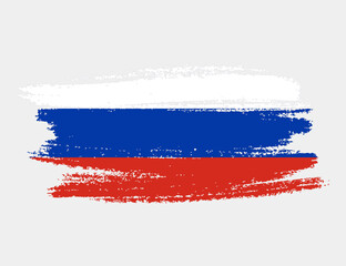 Artistic grunge brush flag of Russia isolated on white background. Elegant texture of national country flag