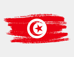 Artistic grunge brush flag of Tunisia isolated on white background. Elegant texture of national country flag