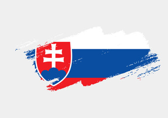 Artistic grunge brush flag of Slovakia isolated on white background. Elegant texture of national country flag