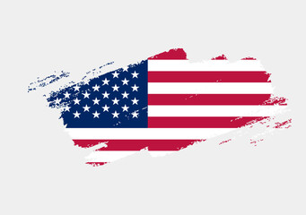 Artistic grunge brush flag of United States isolated on white background. Elegant texture of national country flag