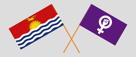 Crossed flags of Kiribati and Feminism. Official colors. Correct proportion
