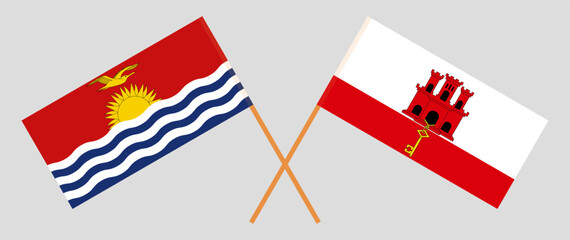 Crossed flags of Kiribati and Gibraltar. Official colors. Correct proportion