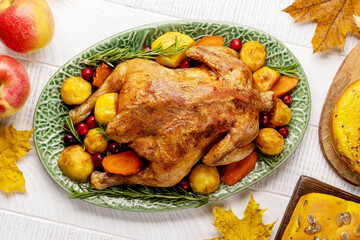 Thanksgiving turkey on rustic table
