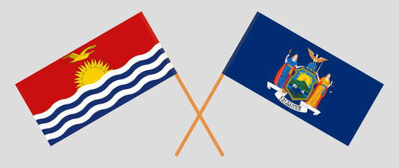 Crossed flags of Kiribati and The State of New York. Official colors. Correct proportion