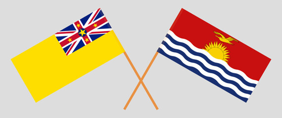 Crossed flags of Niue and Kiribati. Official colors. Correct proportion