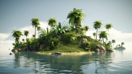 Fototapeta na wymiar Tropical floating island with palm trees created. Generative ai