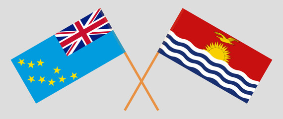 Crossed flags of Tuvalu and Kiribati. Official colors. Correct proportion