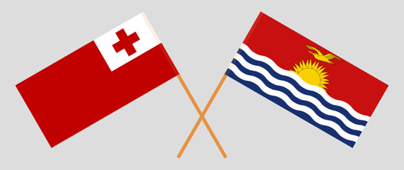 Crossed flags of Tonga and Kiribati. Official colors. Correct proportion