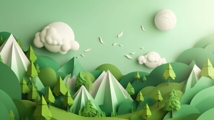Green world paper cute style with Copy space, Earth day banner and World Environment day concept. Generative ai