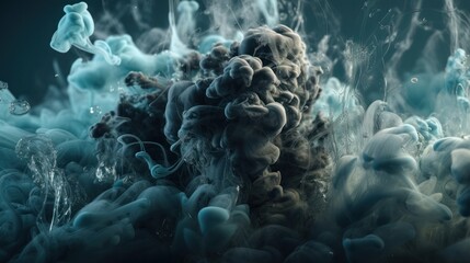 Teal black blue abstract smoke background, web background, generative ai