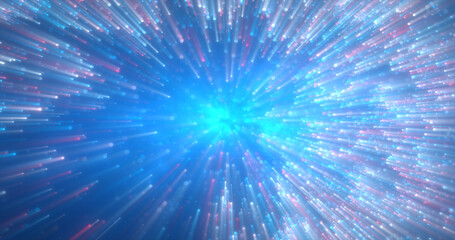 Abstract blue swirl of particles of futuristic hi-tech glowing particles with bokeh effect background