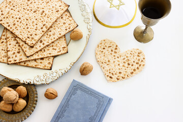 Pesah celebration concept (jewish Passover holiday) over isolated white background