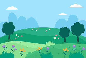 Illustration of natural spring landscape background vector design