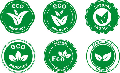 Organic products label. Eco and natural logos icon set.