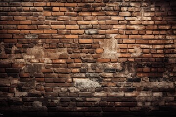 an aged brick wall with moss and cracks. Generative AI