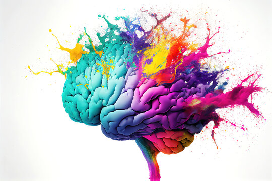 Colorful holi powder exploding on human brain (Generative AI)