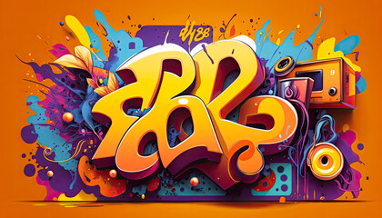 Cartoon graffiti shapes on a orange background - Generative AI