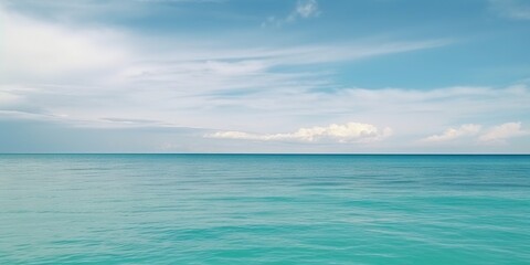 Fototapeta na wymiar Panorama landscape of empty tropical turquoise sea and sky blue background. Generative AI