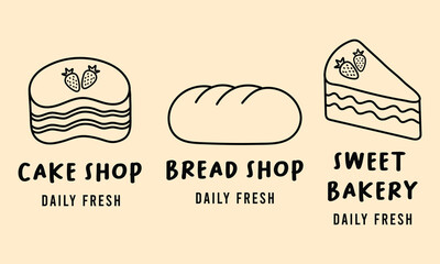 Simple bakery homemade, pastry and bread shop logo, badges, labels, icons and stickers.