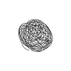 Hand drawn tangled lines. Chaotic scribble. Vector, isolated on white background. Black one line.