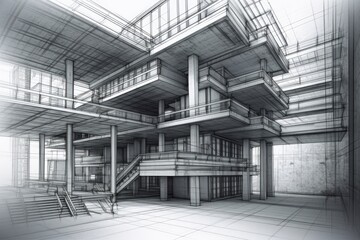 building with stairs and balconies. Generative AI