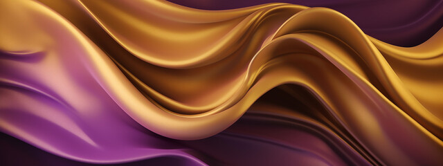 Elegant waves of purple and gold fabric, intertwining to create a luxurious and regal abstract backdrop