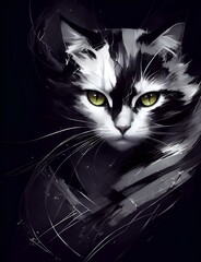 Bellissimo gatto Bianco e Nero, sfondo astratto