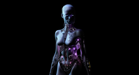 Fototapeta na wymiar Portrait of a female futuristic humanoid robot with isolated background.. Generative AI