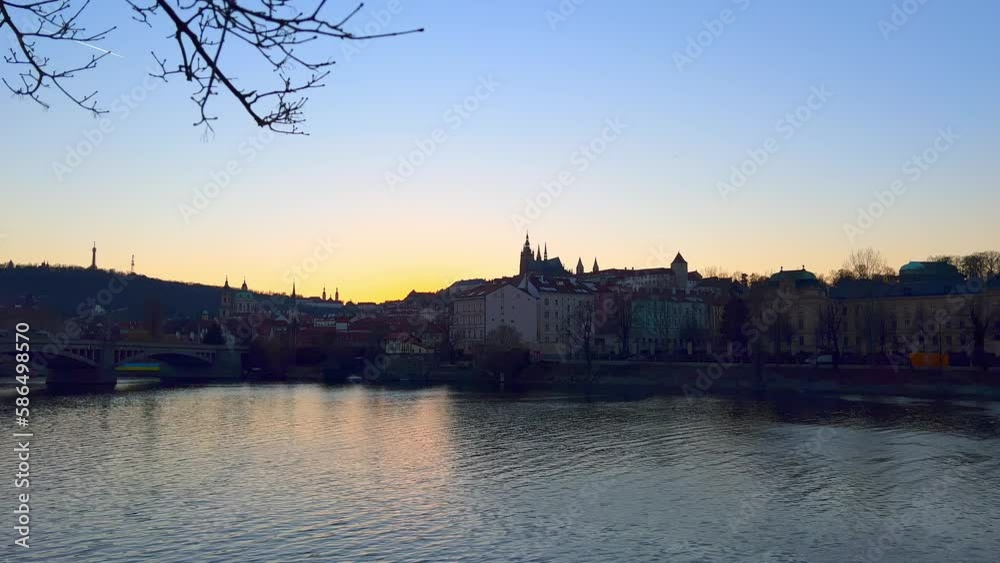 Poster The twilight skyline from Vltava River, Prague, Czechia