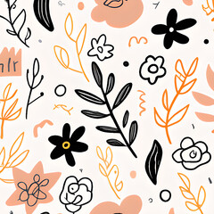 Matisse art background vector. Abstract natural hand drawn pattern design with flowers, leaves, branches. Simple contemporary style illustrated Design