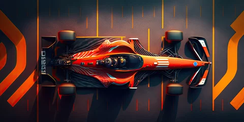 Papier Peint photo F1 Aerial overhead view of a car racing game - Generative AI