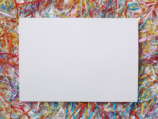 Colored shredded papers background with white copy space. Creative layout 