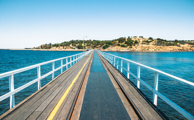 Fototapeta na wymiar Scene of the Granite Island Causeway in sunny days in summer