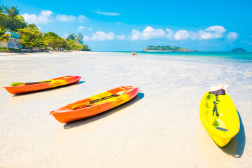 Kayak at the white sand beach and blue sea in the summer on Koh Chang., THAILAND