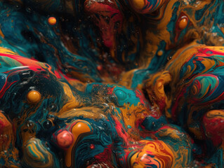 Bright fluid paint pattern Dynamic liquid shapes seamless background created with Generative AI technology