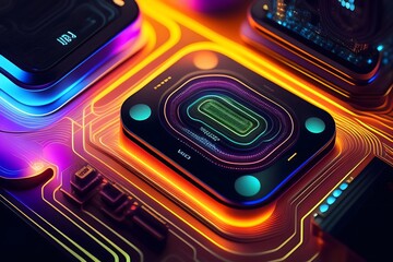  Circuit Board Futuristic Technology. Generative AI. 