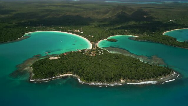 Beautiful Kuto Peninsula, popular Kuto and Kanumera Bays, Isle of Pines. Aerial view.