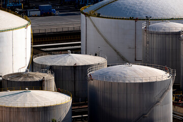 aerial view of industrial liquid tanks