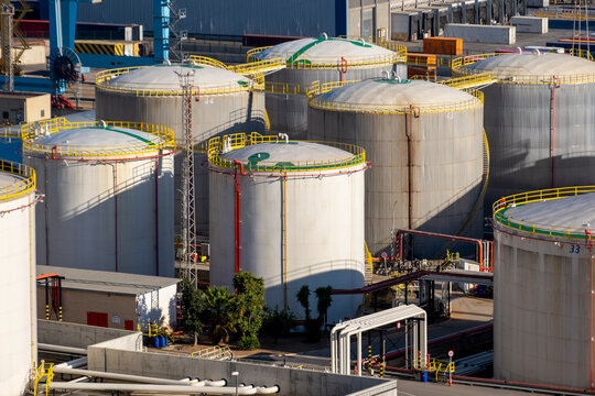 aerial view of industrial liquid tanks